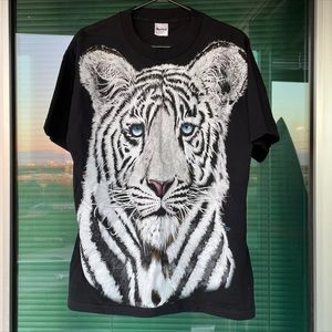 Vintage White Tiger Full Print T-Shirt Large